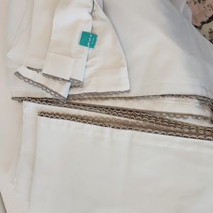 Pillowfort, 2 white with grey trim, double layered, blackout curtains 84"L x 42"